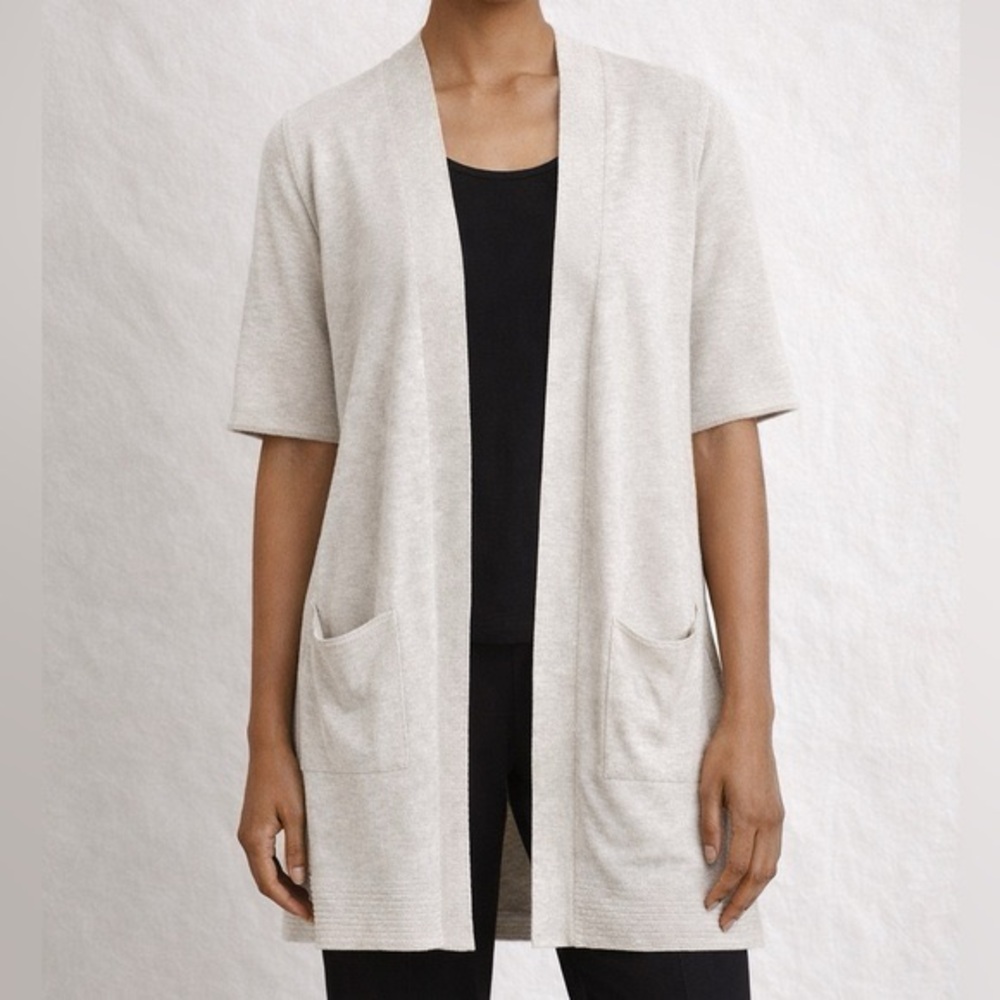 Eileen Fisher Beige Tan Open Front Cardigan